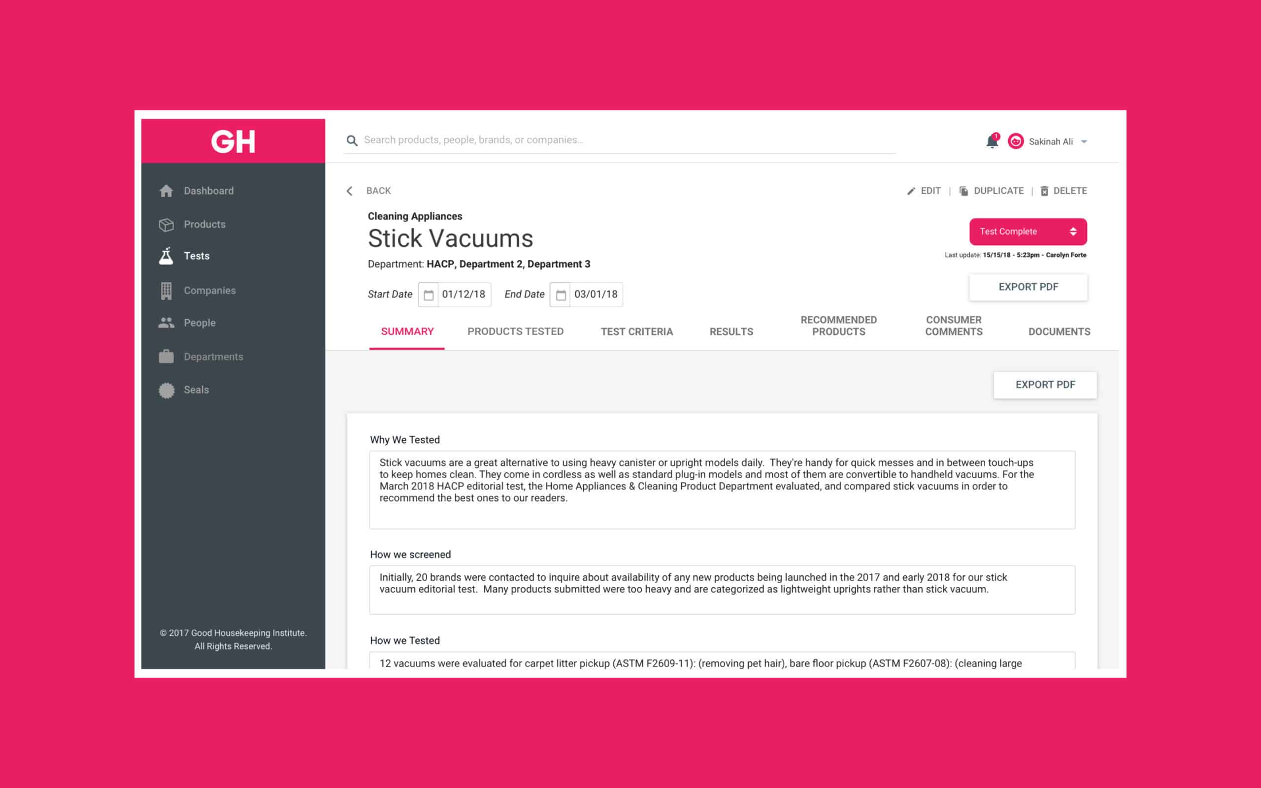 Good Housekeeping Seal Application Database